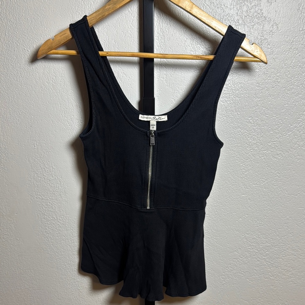 Express One Eleven Zippered Peplum Top